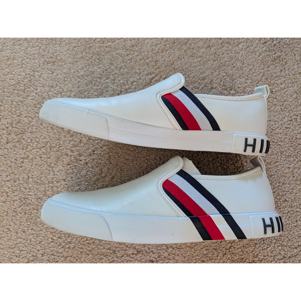 Tommy Hilfiger White Slip-On Sneakers Red White‎ Blue Flag Casual Aesthetic
